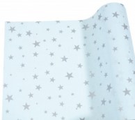 Бумага тишью, голубая с серебряными звездами рулон - 14 м, (30 г/м2)