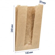 Пакет саше с окном 240x140x50 (40) мм (бумажный) экокрафт 40гр/м2-1